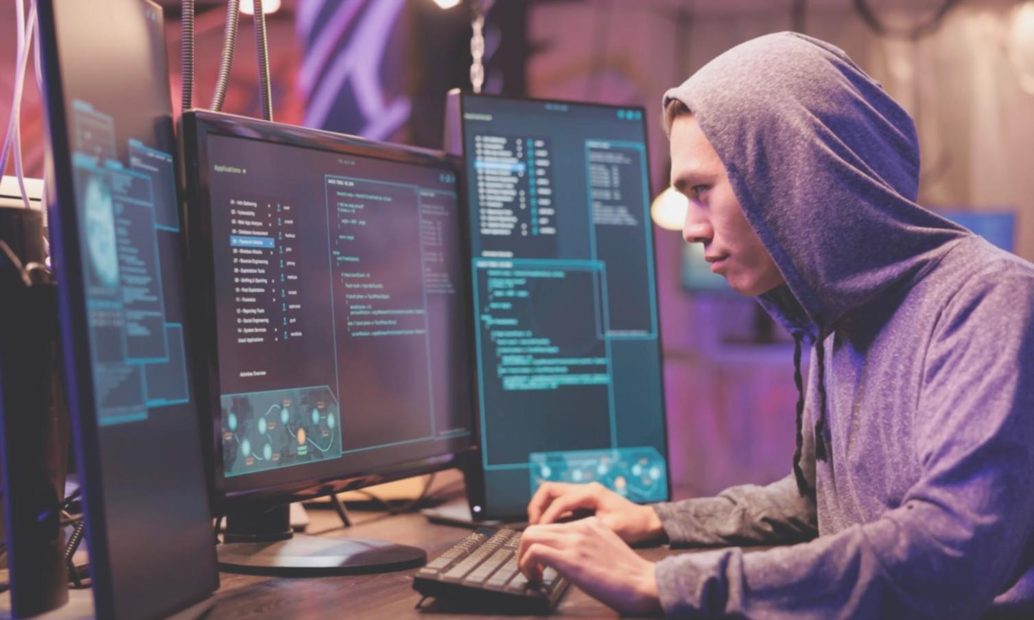 Students collaborating on software development project